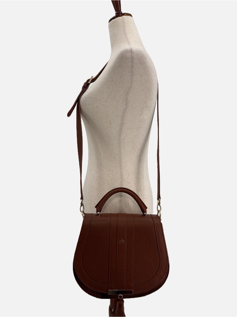 DeMellier London Midi Venice Bag Cognac Grain Leather Top Handle Crossbody Spain - Picture 3 of 10